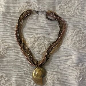 Vintage Gold and Brown Shell Pendant Necklace